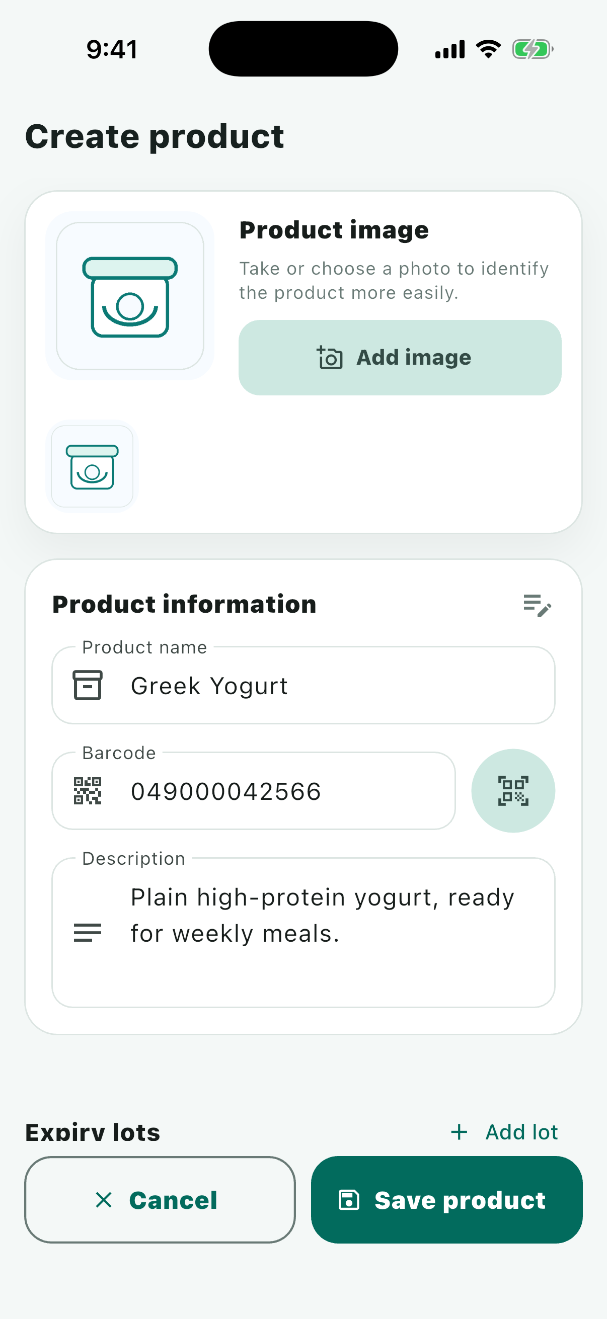 Validly add product screen
